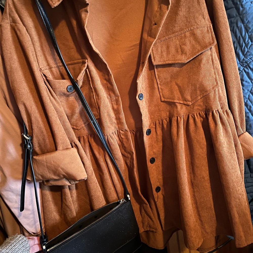 Women's Tan Jacket with Peplum Hem